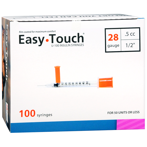 EasyTouch Insulin Syringe - 28G .5CC 1/2" - BX 100