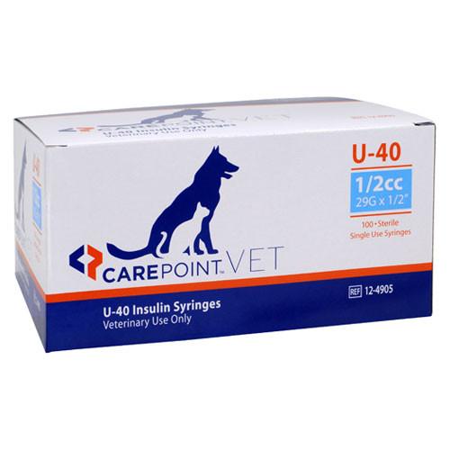 CarePoint Vet U-40 Pet Insulin Syringes - 29G 1/2cc 1/2" - 100/bx