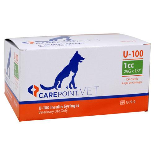 CarePoint Vet U-100 Pet Insulin Syringes - 29G 1cc 1/2" - 100/bx