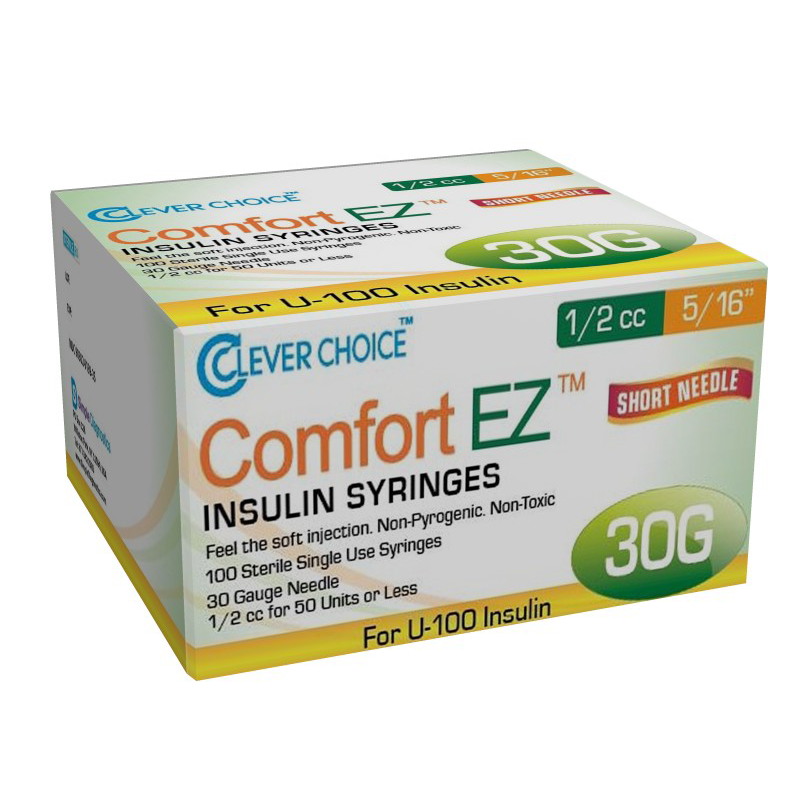 Clever Choice Comfort EZ Insulin Syringes - 30G U-100 1/2 cc 5/16" - BX 100