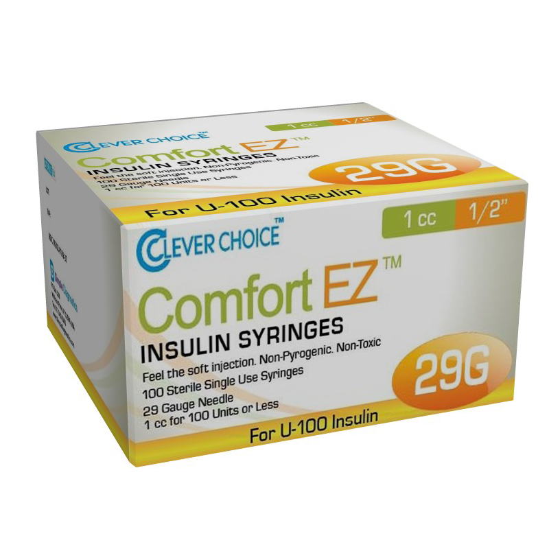 Clever Choice Comfort EZ Insulin Syringes - 29G U-100 1cc 1/2" - BX 100
