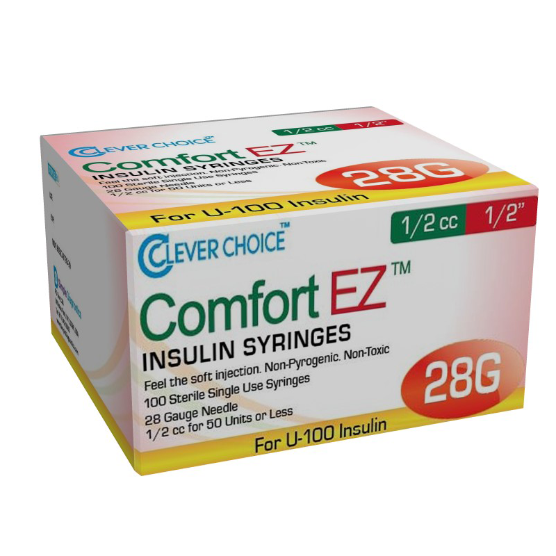 Clever Choice Comfort EZ Insulin Syringes - 28G U-100 1/2 cc 1/2" - BX 100
