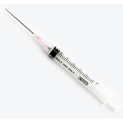 3cc Syringe/Needle Combination, Luer-Lock Tip, 18g x 1 1/2, Pink - Box of 100