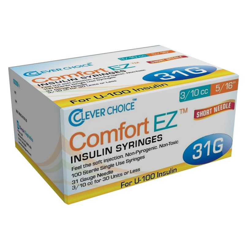 Clever Choice Comfort EZ Insulin Syringes - 30G U-100 3/10 cc 5/16" - BX 100