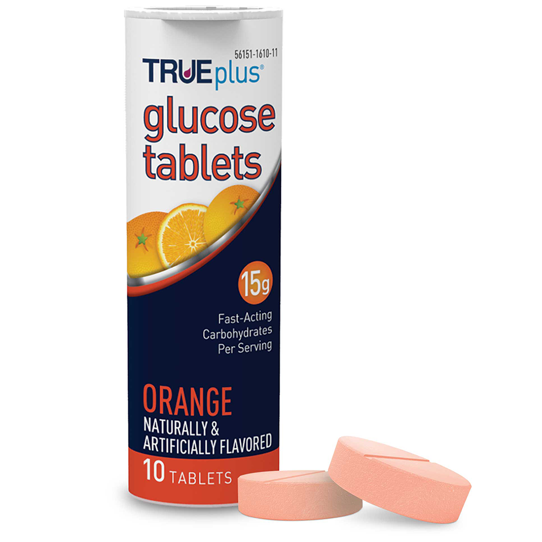 TRUEplus OrangeFlavored Glucose Tablets 15g, 10 ct.