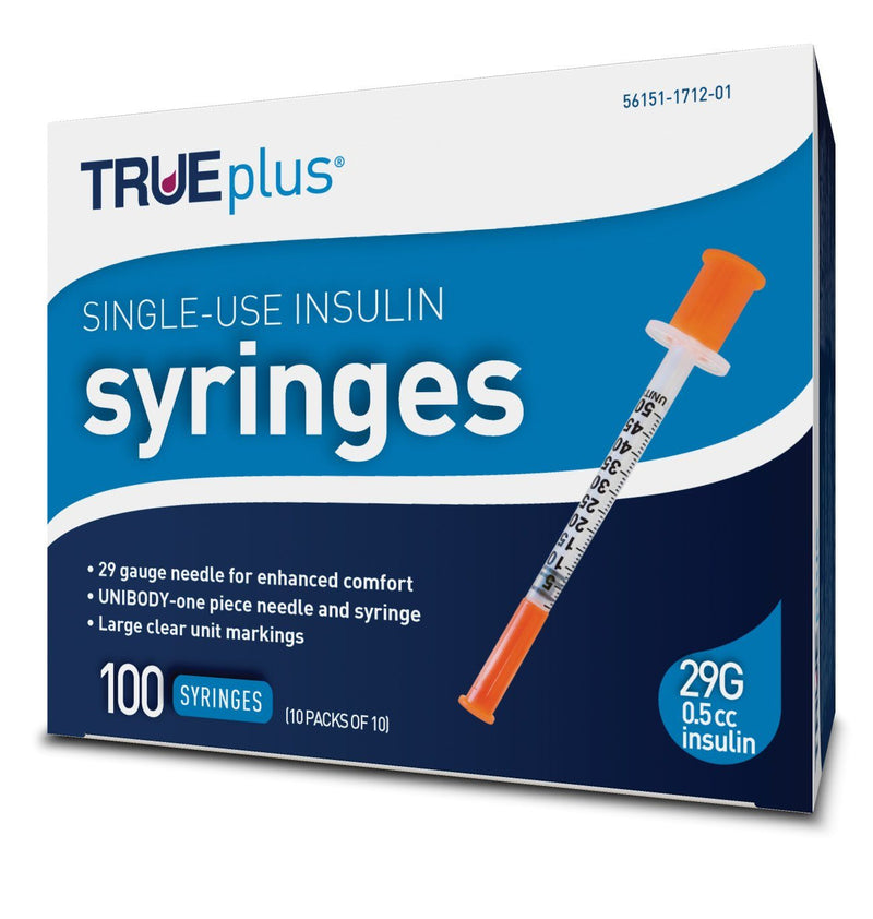 TRUEplus Insulin Syringes - 29G .5cc 1/2" - BX 100