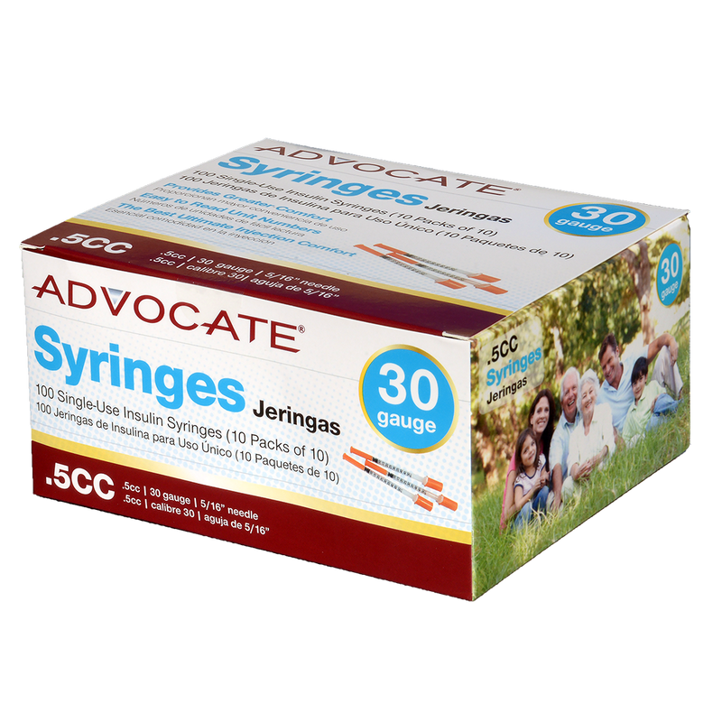 Advocate Insulin Syringes - 30G 1/2cc 5/16"- BX 100