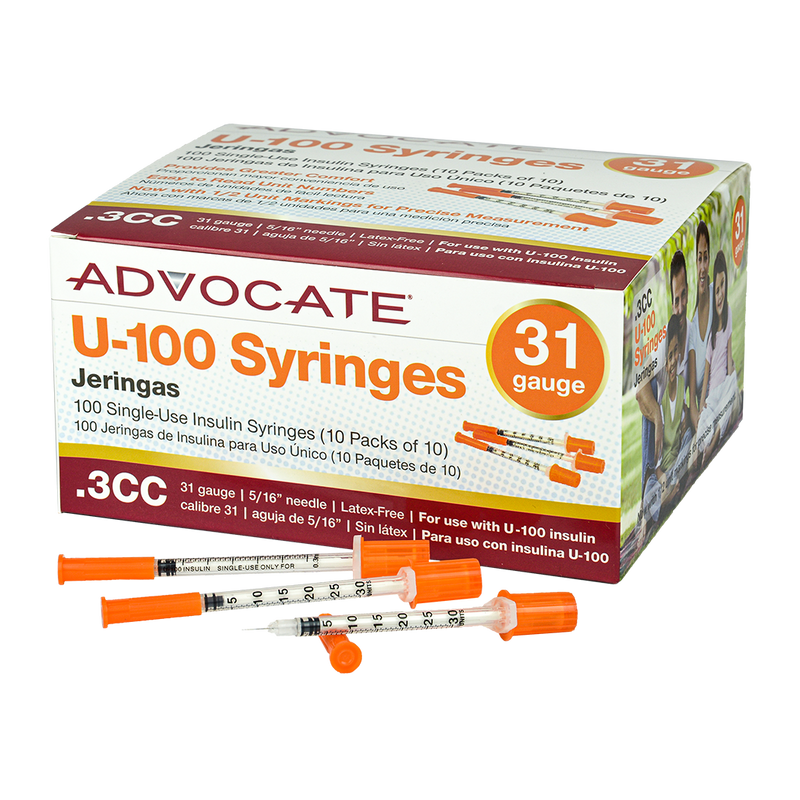 Advocate Insulin Syringes - 31G 3/10cc 5/16"- BX 100