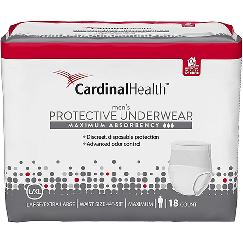 Cardinal Maximum Absorbency Protective Underwear for Men, Large/X-Large Fits 45 - 58" Waist, 18 Count