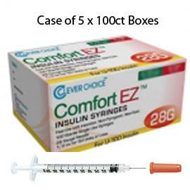 Case of 5 Clever Choice Comfort EZ Insulin Syringes - 28G U-100 1 cc 1/2" - BX 100 - Total Diabetes Supply

