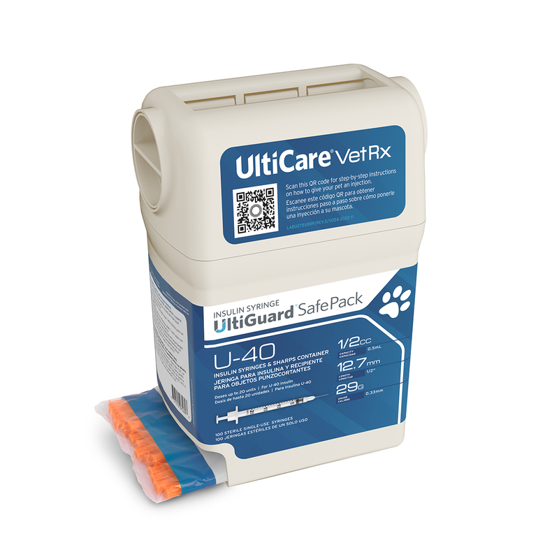 UltiGuard UltiCare U-40 VetRx Veterinary Insulin Syringes - 29g 1/2cc 1/2" - 100/bx