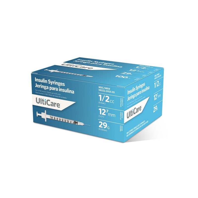 UltiCare U-100 Insulin Syringes, 1/2cc - 29G x 12.7mm (1/2"), 100ct Box