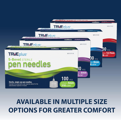 TRUEplus 5-Bevel Pen Needles 31G x 6mm (1/4") - 100/bx