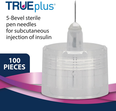 TRUEplus 5-Bevel Pen Needles 31G x 6mm (1/4") - 100/bx