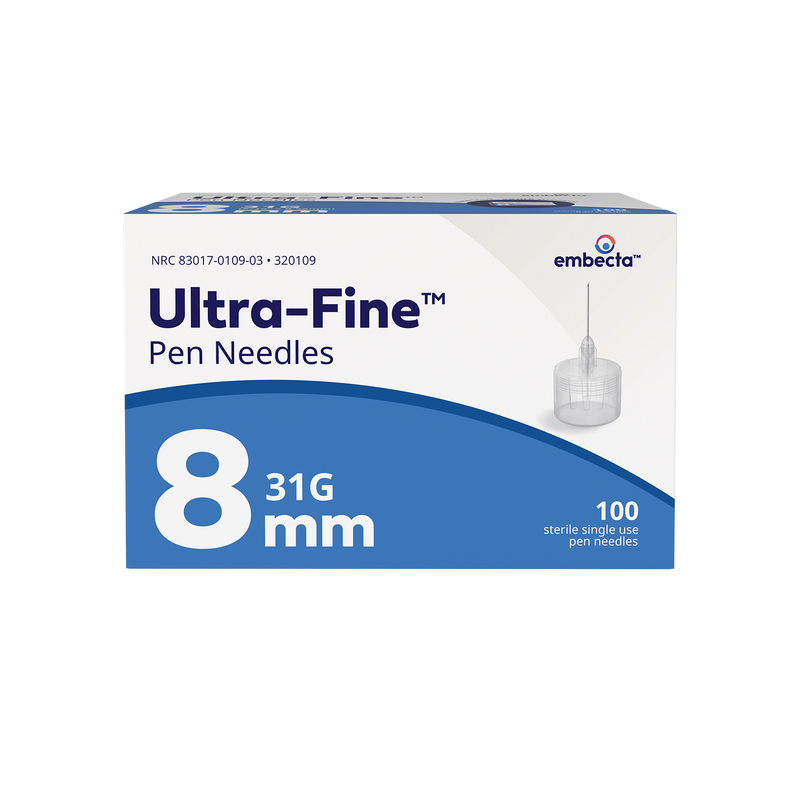 BD Embecta Ultra-fine Short Pen Needles - 31G X 8mm (5/16") - Box of 100 (formerly BD)