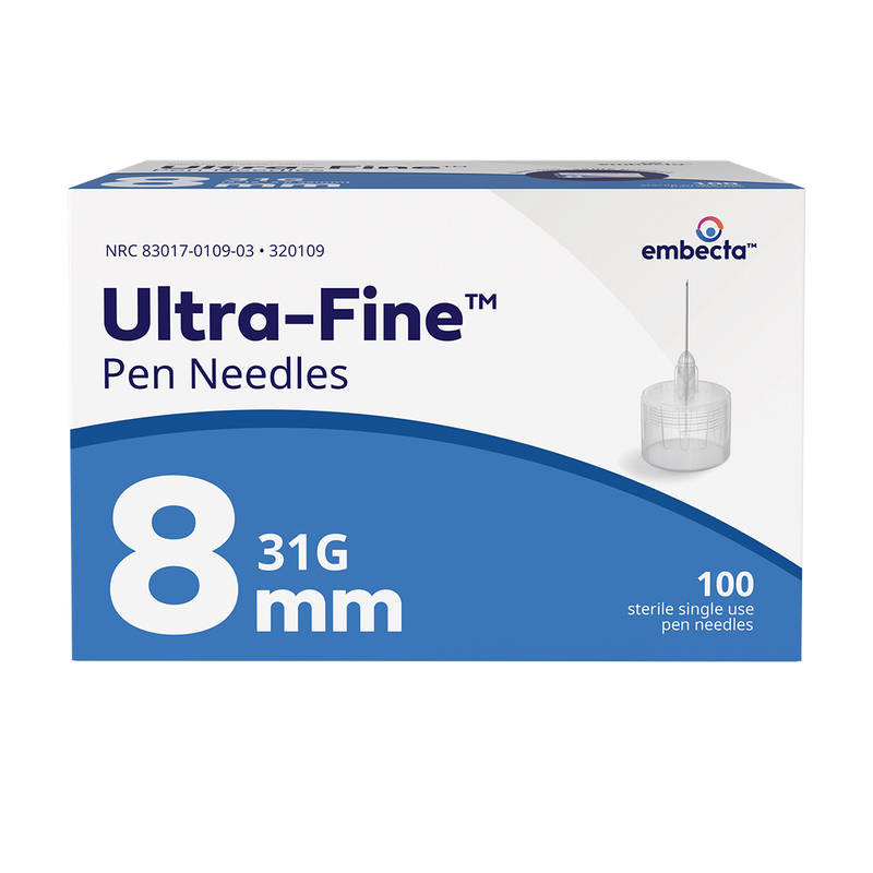 BD Embecta Ultra-fine Short Pen Needles - 31G X 8mm (5/16") - Box of 100 (formerly BD)