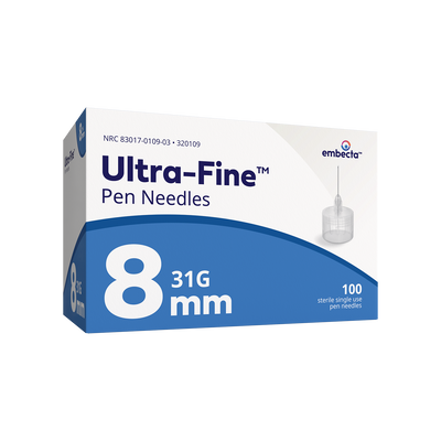 BD Embecta Ultra-fine Short Pen Needles - 31G X 8mm (5/16") - Box of 100 (formerly BD)