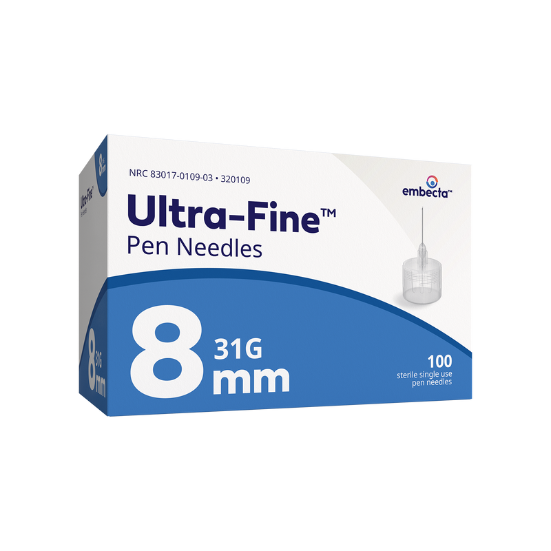 BD Embecta Ultra-fine Short Pen Needles - 31G X 8mm (5/16") - Box of 100 (formerly BD)