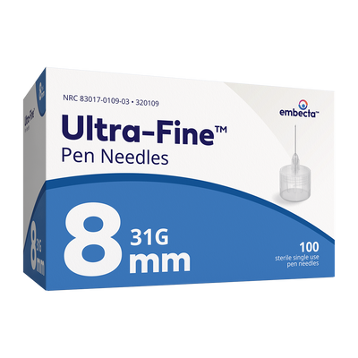 BD Embecta Ultra-fine Short Pen Needles - 31G X 8mm (5/16") - Box of 100 (formerly BD)