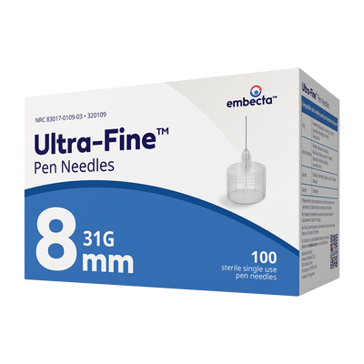 BD Embecta Ultra-fine Short Pen Needles - 31G X 8mm (5/16") - Box of 100 (formerly BD)