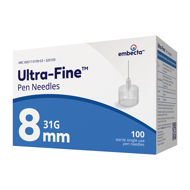 BD Embecta Ultra-fine Short Pen Needles - 31G X 8mm (5/16") - Box of 100 (formerly BD)