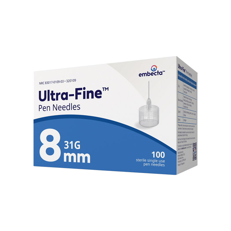 BD Embecta Ultra-fine Short Pen Needles - 31G X 8mm (5/16") - Box of 100 (formerly BD)