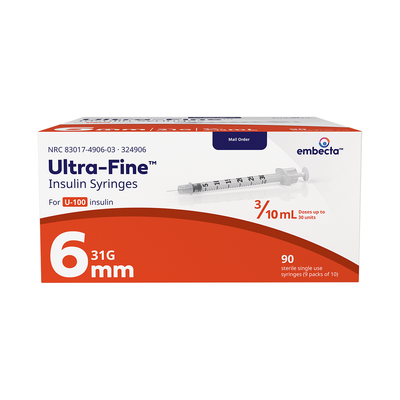 BD Embecta Veo Insulin Syringes Ultra-Fine Needle - 31G 3/10cc 15/64" - BX 90 (formerly BD)