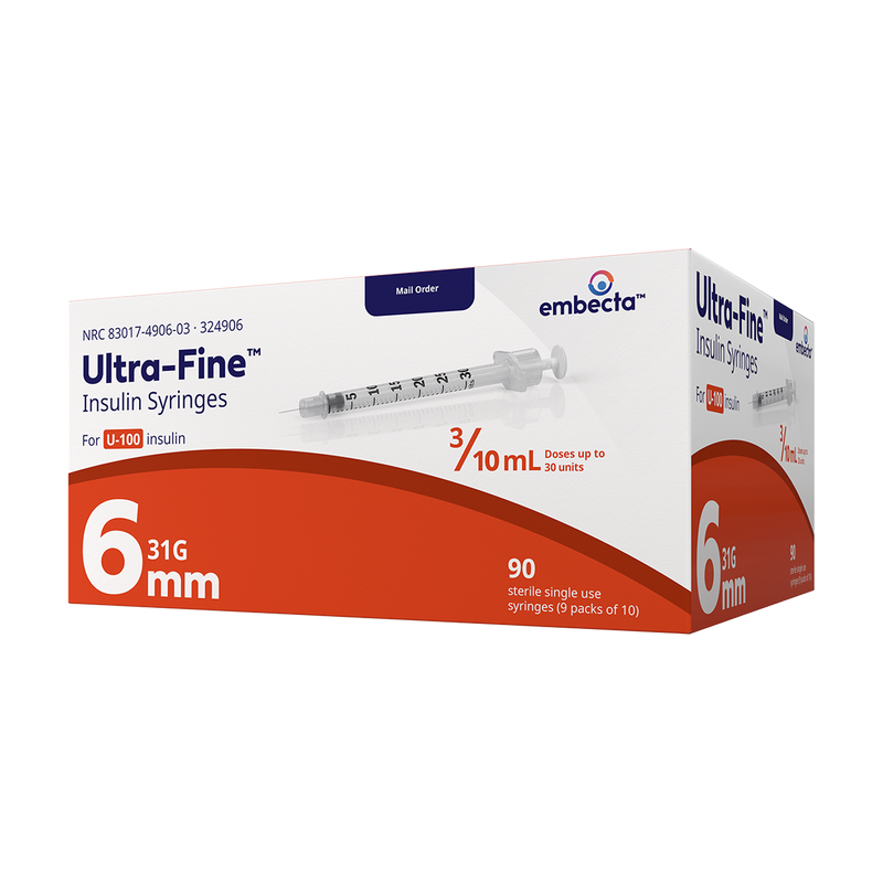 BD Embecta Veo Insulin Syringes Ultra-Fine Needle - 31G 3/10cc 15/64" - BX 90 (formerly BD)