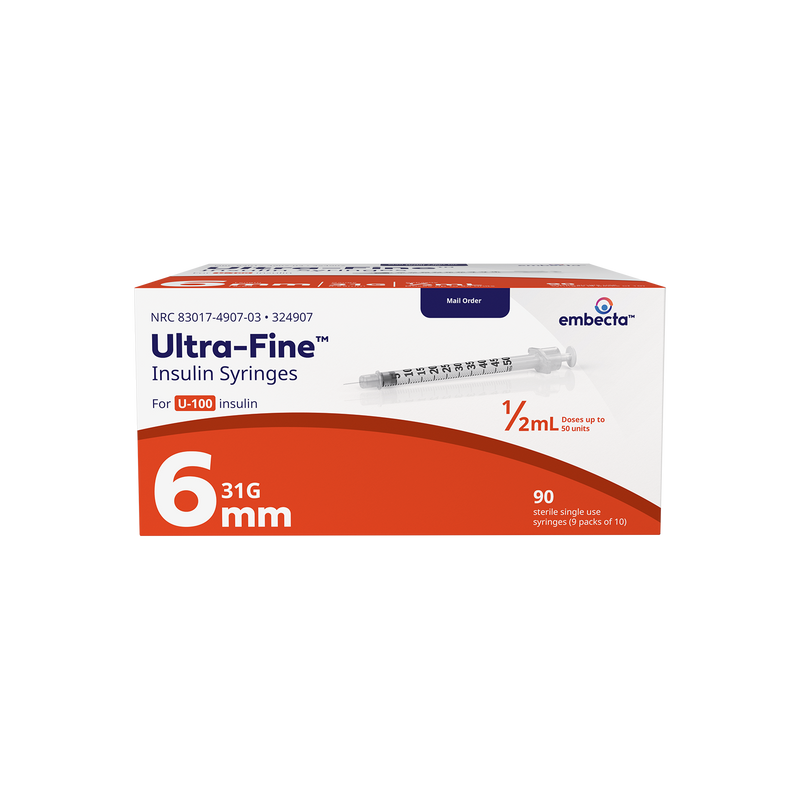 BD Embecta Ultra-Fine Insulin Syringes 31G 1/2cc 6mm 90ct (formerly BD)