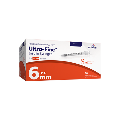 BD Embecta Ultra-Fine Insulin Syringes 31G 1/2cc 6mm 90ct (formerly BD)