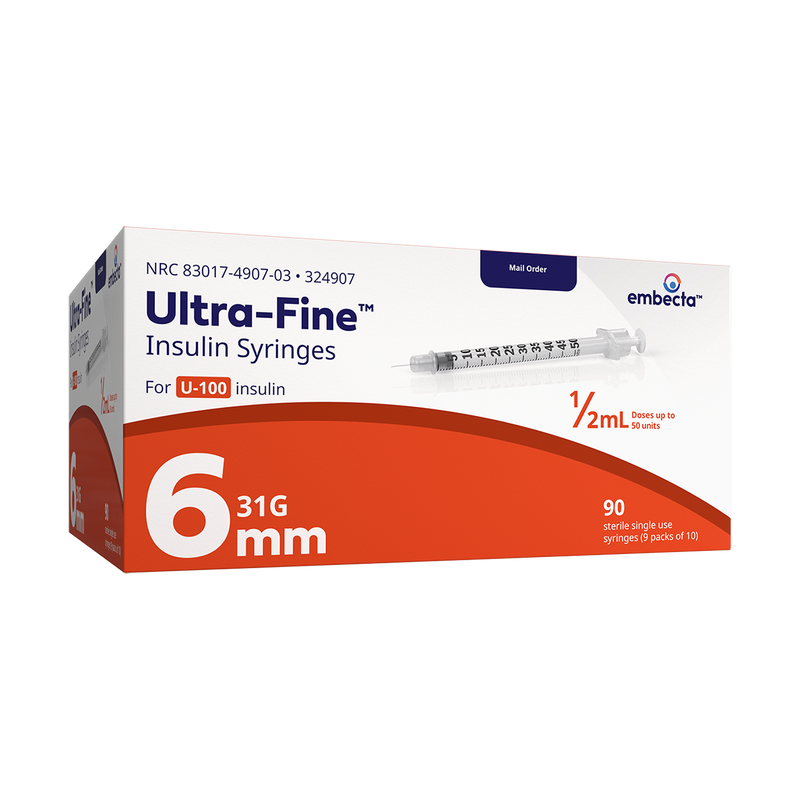BD Embecta Ultra-Fine Insulin Syringes 31G 1/2cc 6mm 90ct (formerly BD)