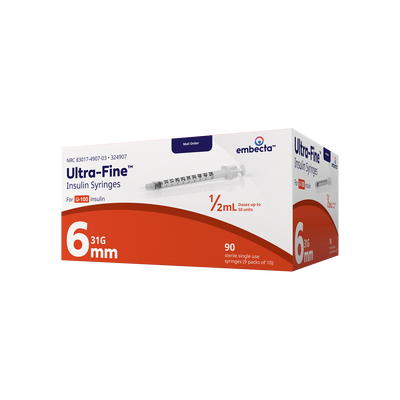 BD Embecta Ultra-Fine Insulin Syringes 31G 1/2cc 6mm 90ct (formerly BD)