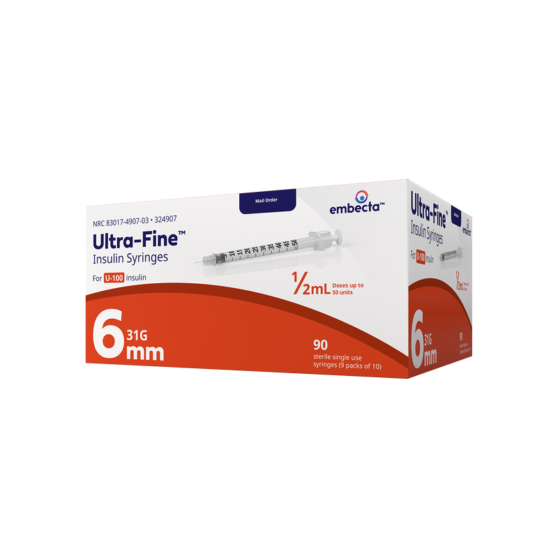 BD Embecta Ultra-Fine Insulin Syringes 31G 1/2cc 6mm 90ct (formerly BD)
