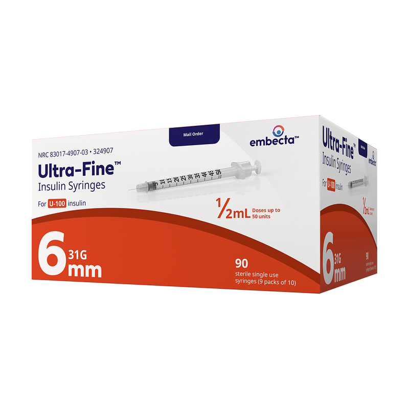 BD Embecta Ultra-Fine Insulin Syringes 31G 1/2cc 6mm 90ct (formerly BD)