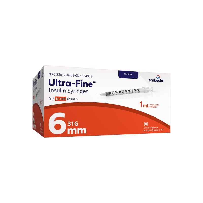 BD Embecta Ultra-Fine Insulin Syringes 31G 1cc 6mm - 90ct (formerly BD)