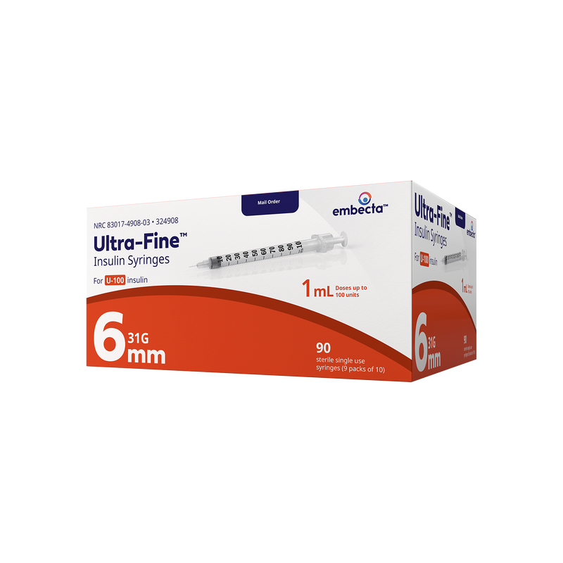 BD Embecta Ultra-Fine Insulin Syringes 31G 1cc 6mm - 90ct (formerly BD)