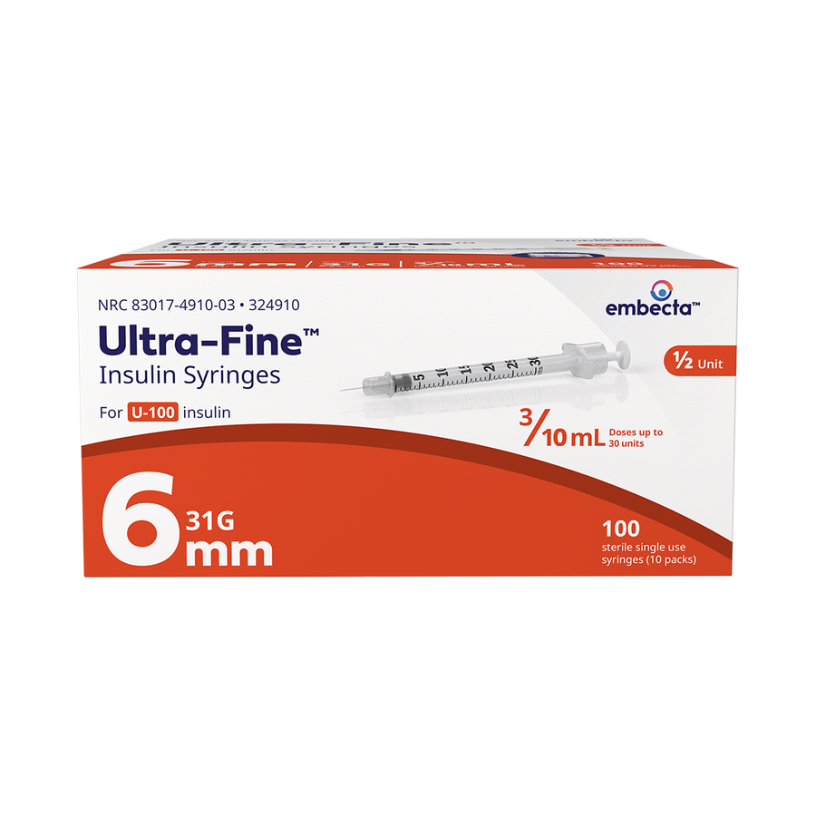 Ultra-Fine Short Needle Insulin Syringe, 3/10cc 31G x 8mm (5/16