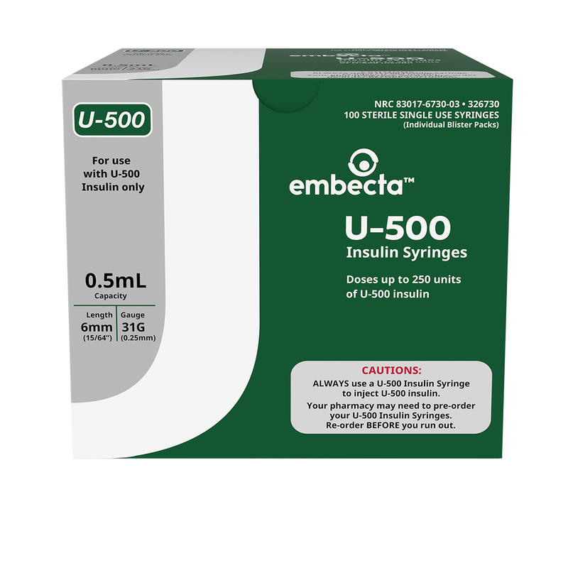 BD Embecta U-500 Insulin Syringes 6mm x 31G 1/2cc - BX 100