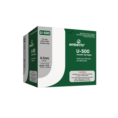BD Embecta U-500 Insulin Syringes 6mm x 31G 1/2cc - BX 100