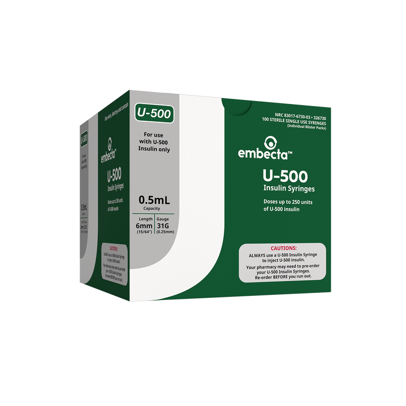 BD Embecta U-500 Insulin Syringes 6mm x 31G 1/2cc - BX 100