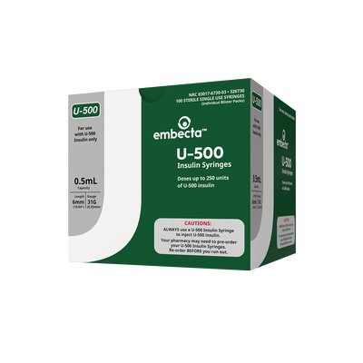 BD Embecta U-500 Insulin Syringes 6mm x 31G 1/2cc - BX 100