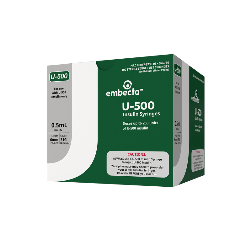 BD Embecta U-500 Insulin Syringes 6mm x 31G 1/2cc - BX 100