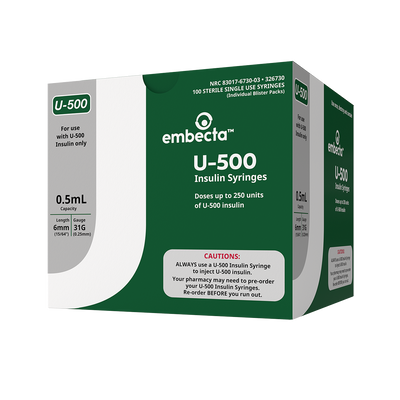 BD Embecta U-500 Insulin Syringes 6mm x 31G 1/2cc - BX 100
