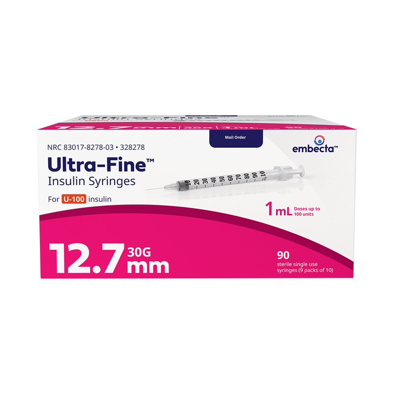 BD Embecta Ultra-Fine Insulin Syringe - 30G 1cc 1/2" - BX 90