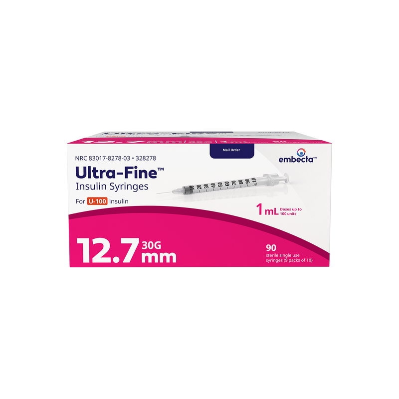 BD Embecta Ultra-Fine Insulin Syringe - 30G 1cc 1/2" - BX 90
