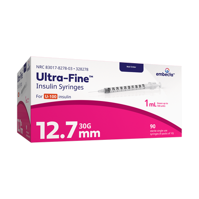 BD Embecta Ultra-Fine Insulin Syringe - 30G 1cc 1/2" - BX 90