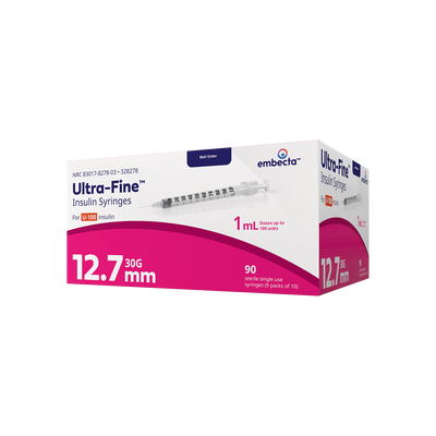 BD Embecta Ultra-Fine Insulin Syringe - 30G 1cc 1/2" - BX 90