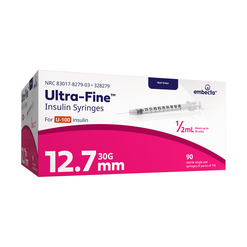 BD Embecta Ultra Fine Insulin Syringes - 30G 1/2cc 1/2" - BX 90