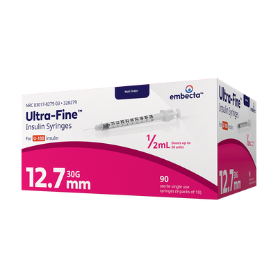 BD Embecta Ultra Fine Insulin Syringes - 30G 1/2cc 1/2" - BX 90