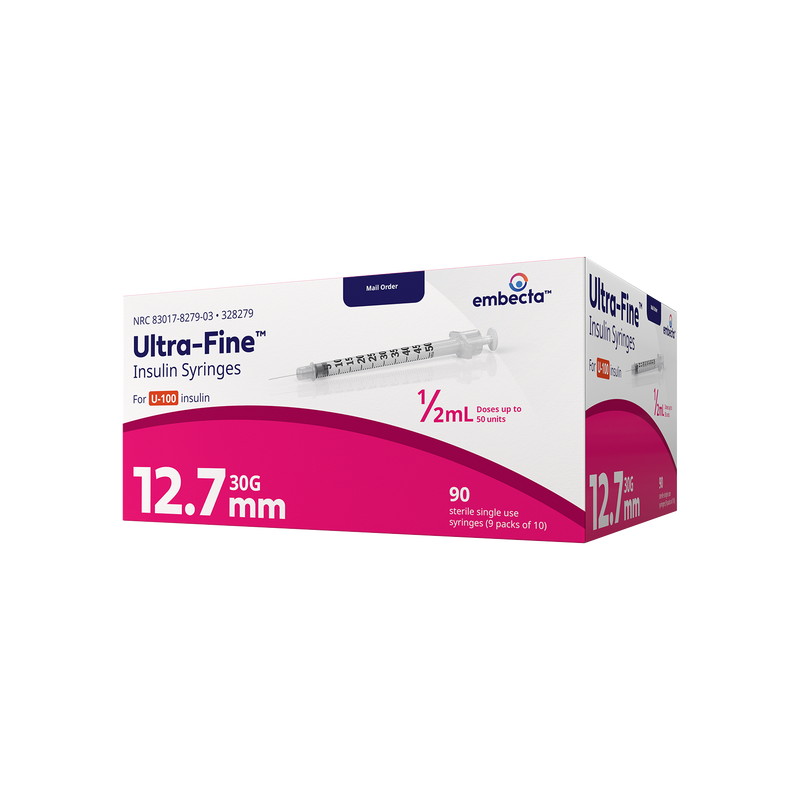 BD Embecta Ultra Fine Insulin Syringes - 30G 1/2cc 1/2" - BX 90
